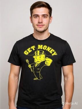 2013 Monopoly Get Money Graphic Tee Black Money Shirt Sz M
